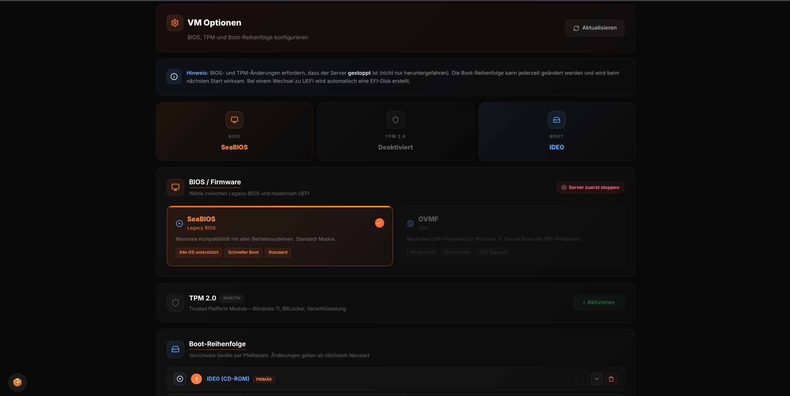 Server-Optionen